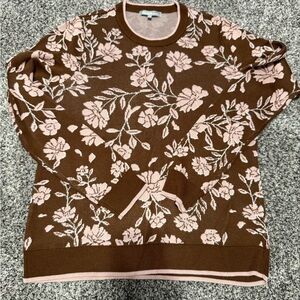 Daniel Rainn Brenda Brown Floral Crew Neck Sweater